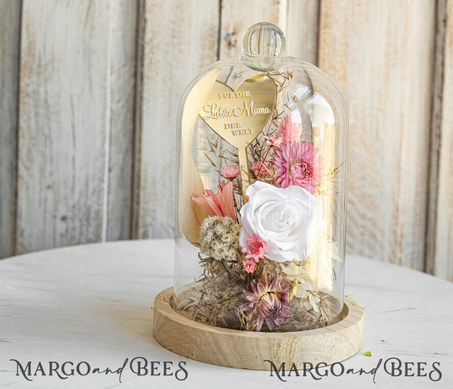 Geschenke zum Muttertag Glaskuppel mit Trockenblumen Glaskuppel mit Trockenblumen & Rose – Geschenkidee zum Muttertag