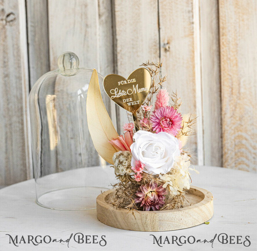 Geschenke zum Muttertag Glaskuppel mit Trockenblumen Glaskuppel mit Trockenblumen & Rose – Geschenkidee zum Muttertag
