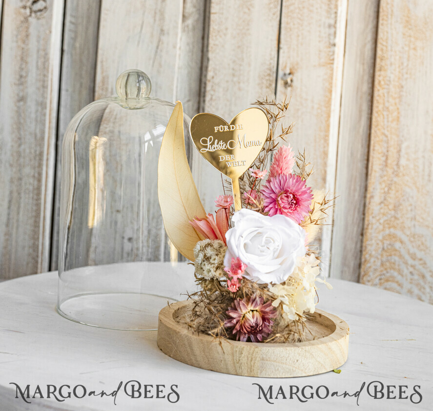 Geschenke zum Muttertag Glaskuppel mit Trockenblumen Glaskuppel mit Trockenblumen & Rose – Geschenkidee zum Muttertag