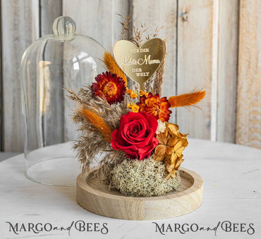 Geschenke zum Muttertag Glaskuppel mit Trockenblumen Glaskuppel mit Trockenblumen & Rose – Geschenkidee zum Muttertag