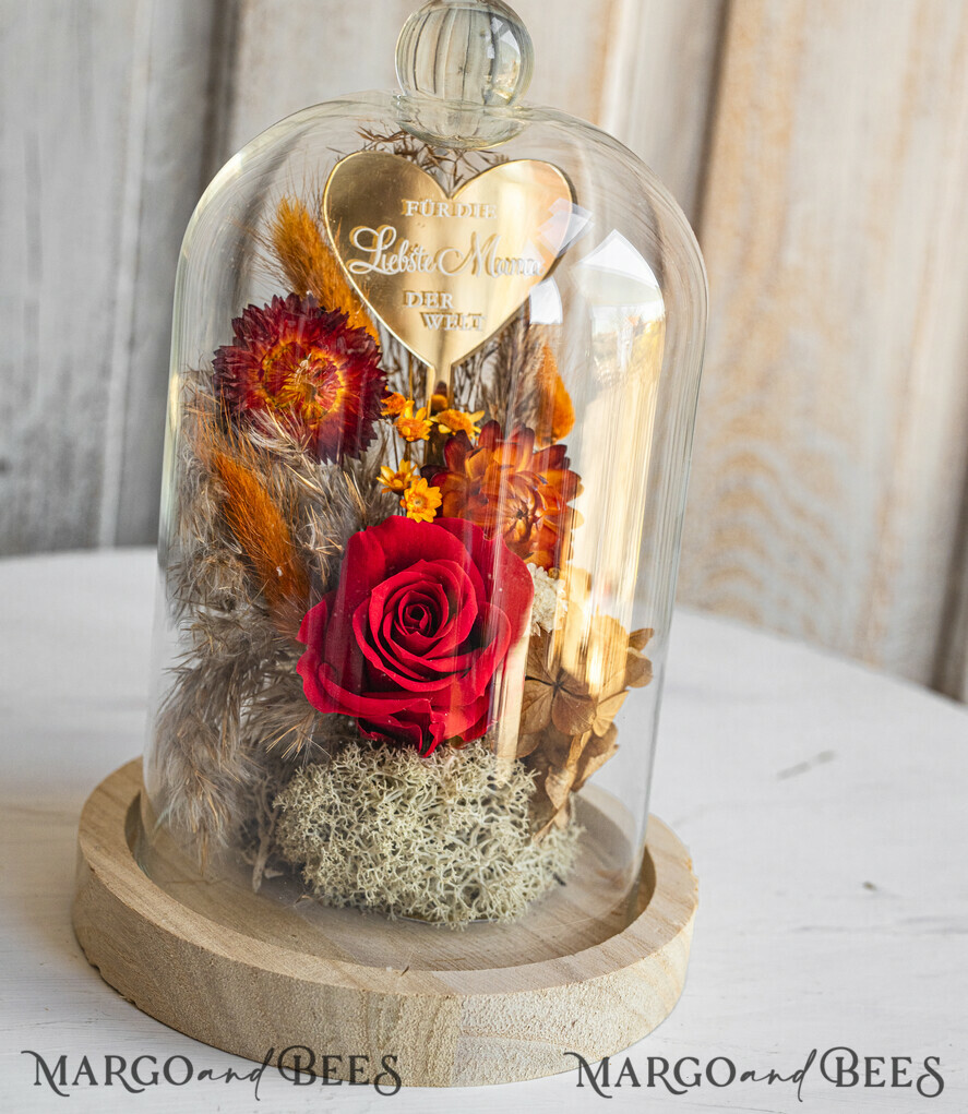 Geschenke zum Muttertag Glaskuppel mit Trockenblumen Glaskuppel mit Trockenblumen & Rose – Geschenkidee zum Muttertag