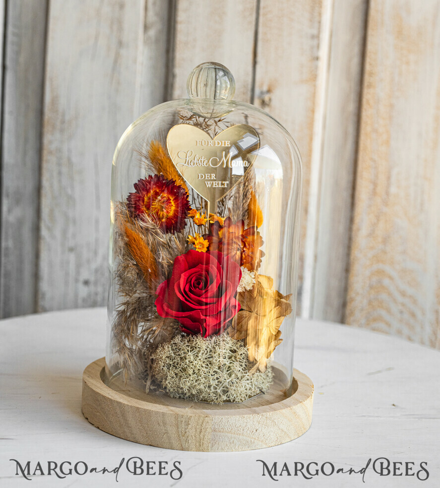 Geschenke zum Muttertag Glaskuppel mit Trockenblumen Glaskuppel mit Trockenblumen & Rose – Geschenkidee zum Muttertag