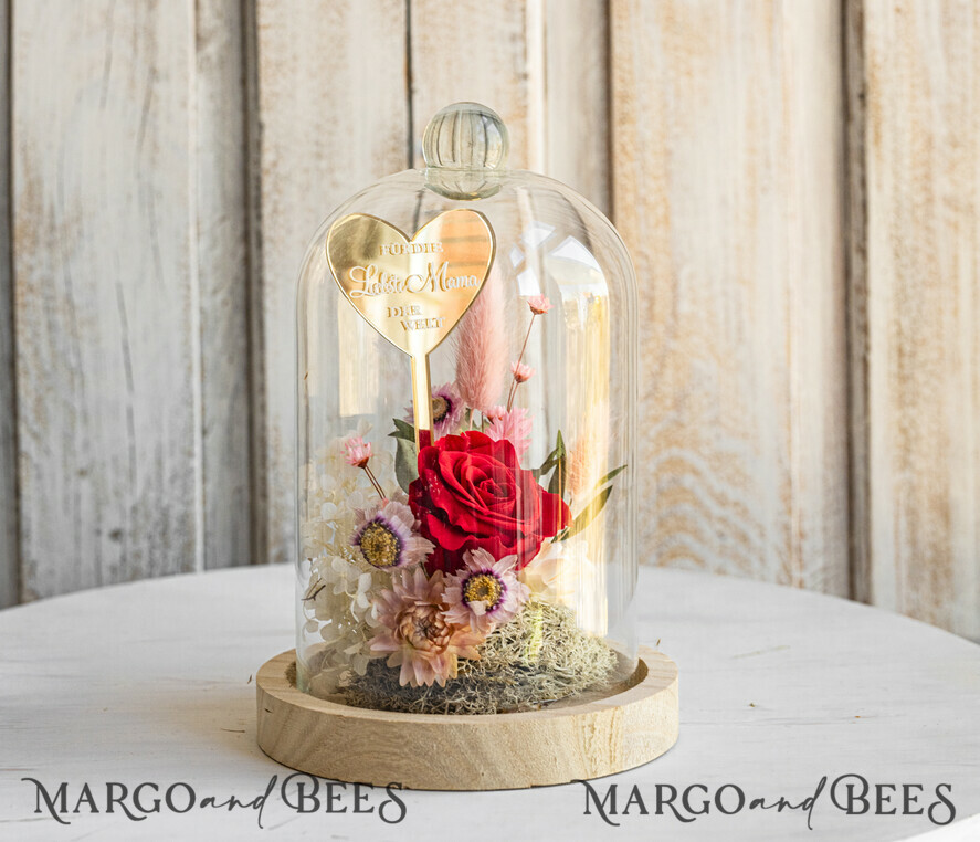 Geschenke zum Muttertag Glaskuppel mit Trockenblumen Glaskuppel mit Trockenblumen & Rose – Geschenkidee zum Muttertag