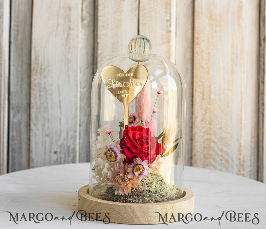Geschenke zum Muttertag Glaskuppel mit Trockenblumen Glaskuppel mit Trockenblumen & Rose – Geschenkidee zum Muttertag