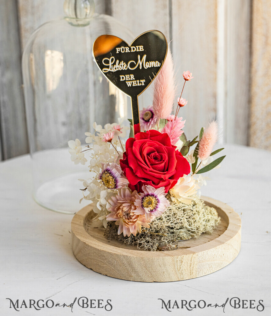 Geschenke zum Muttertag Glaskuppel mit Trockenblumen Glaskuppel mit Trockenblumen & Rose – Geschenkidee zum Muttertag