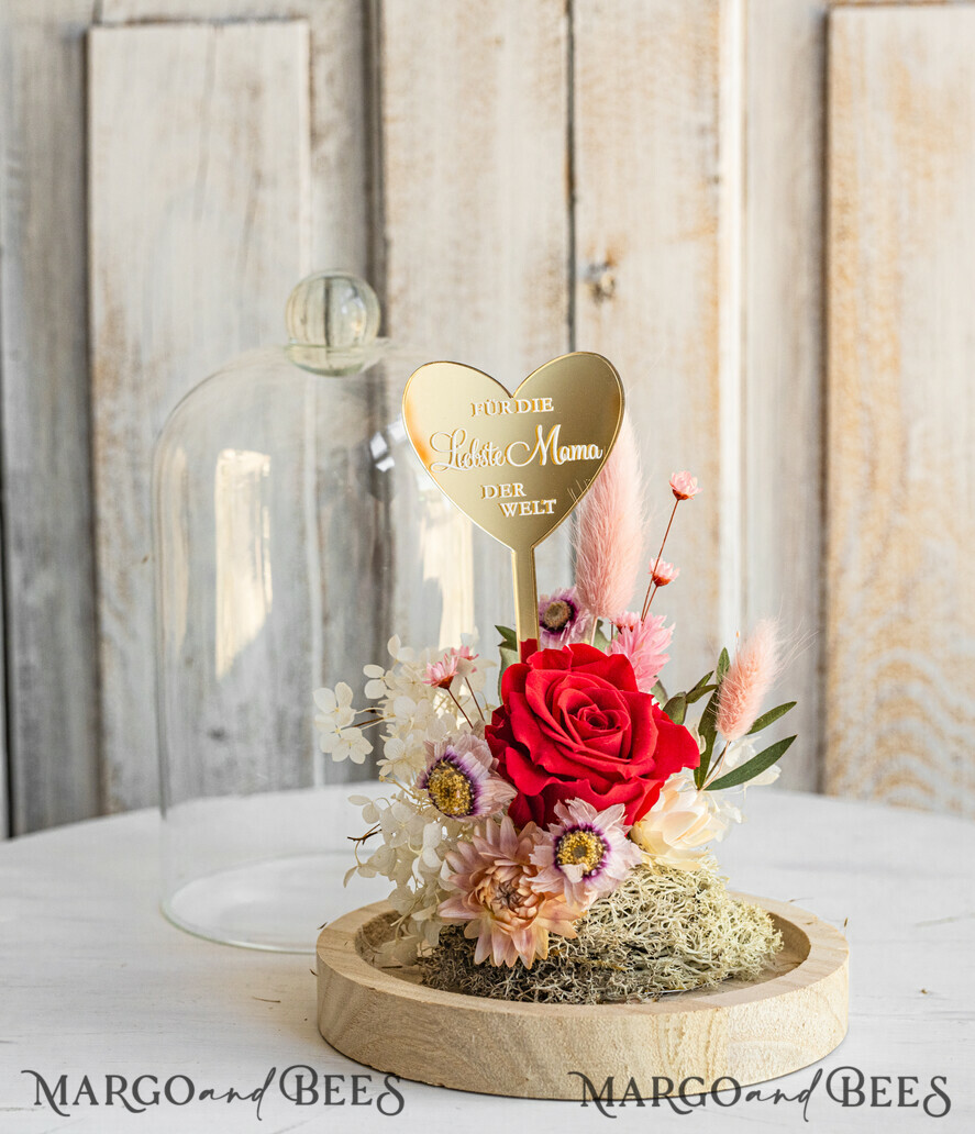 Geschenke zum Muttertag Glaskuppel mit Trockenblumen Glaskuppel mit Trockenblumen & Rose – Geschenkidee zum Muttertag