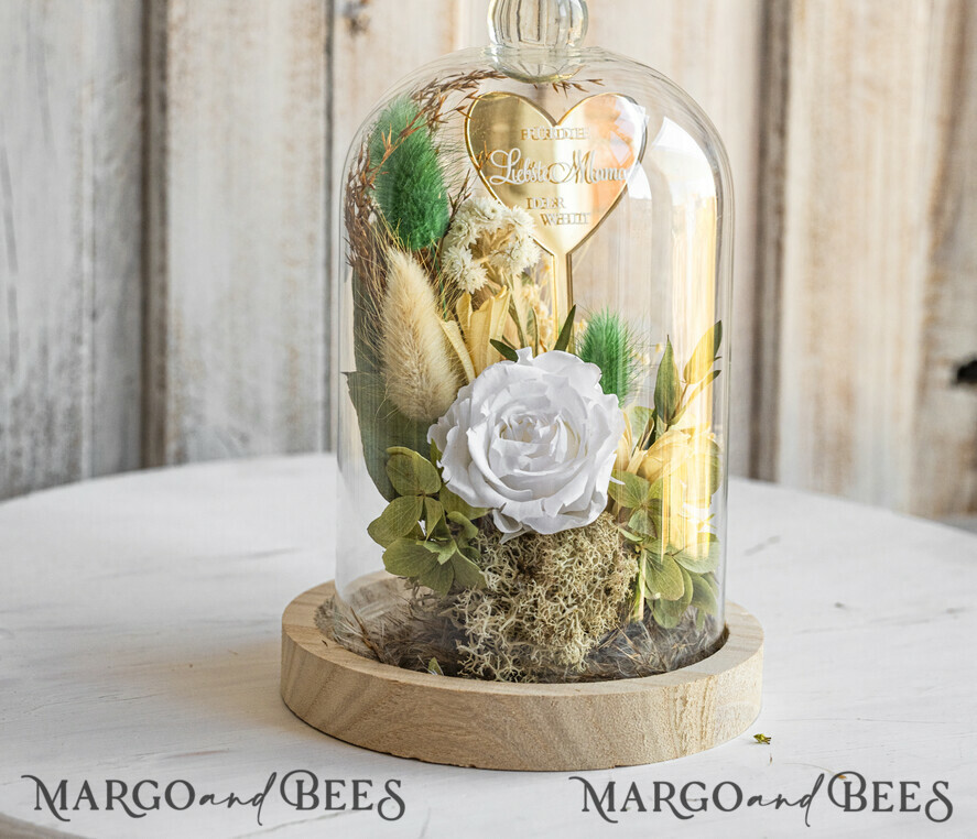 Geschenke zum Muttertag Glaskuppel mit Trockenblumen Glaskuppel mit Trockenblumen & Rose – Geschenkidee zum Muttertag