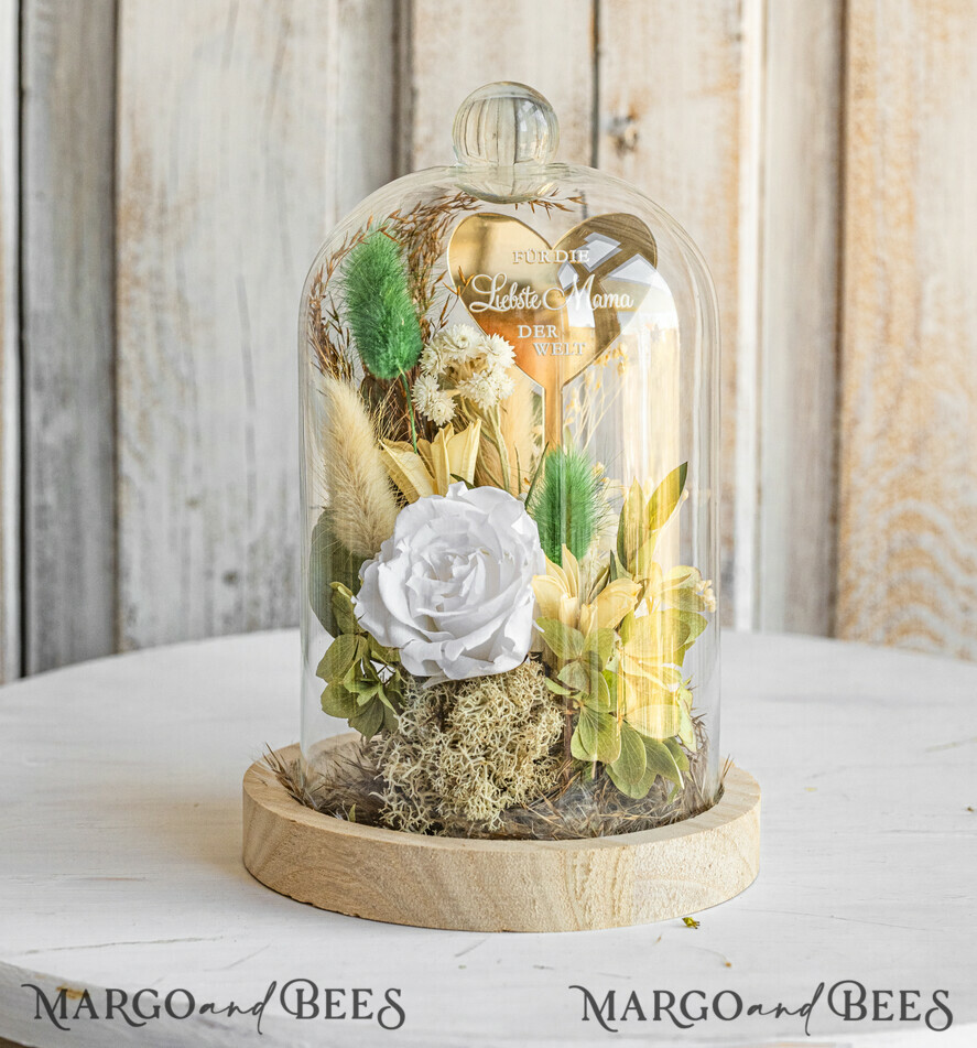Geschenke zum Muttertag Glaskuppel mit Trockenblumen Glaskuppel mit Trockenblumen & Rose – Geschenkidee zum Muttertag