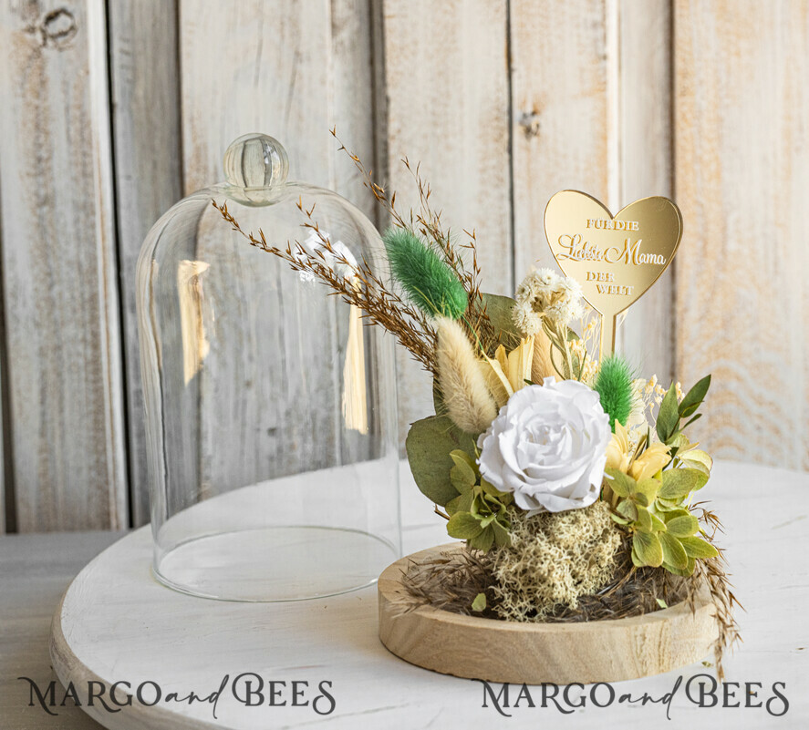 Geschenke zum Muttertag Glaskuppel mit Trockenblumen Glaskuppel mit Trockenblumen & Rose – Geschenkidee zum Muttertag
