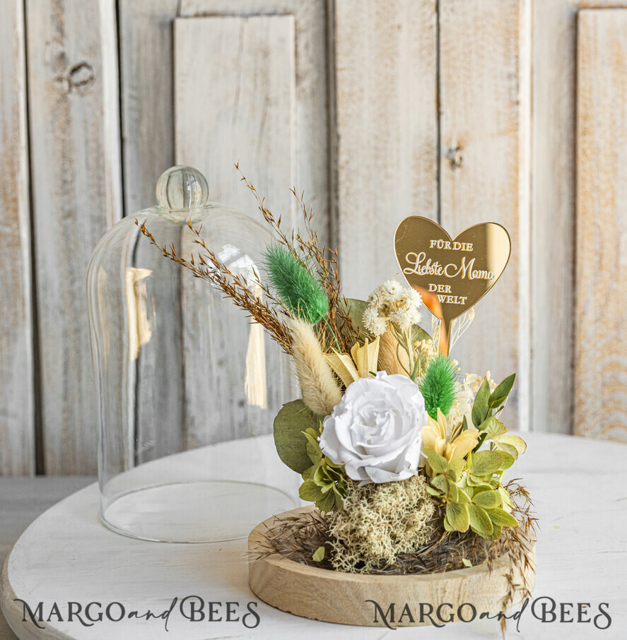 Geschenke zum Muttertag Glaskuppel mit Trockenblumen Glaskuppel mit Trockenblumen & Rose – Geschenkidee zum Muttertag