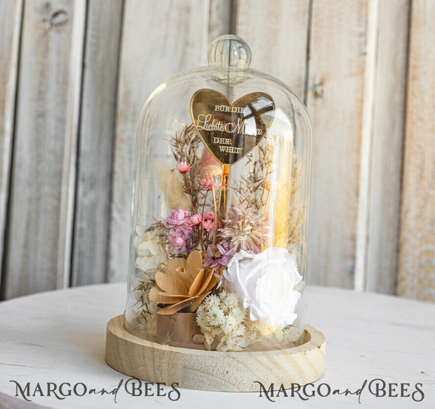 Geschenke zum Muttertag Glaskuppel mit Trockenblumen Glaskuppel mit Trockenblumen & Rose – Geschenkidee zum Muttertag