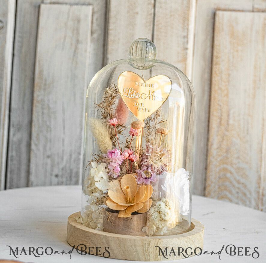 Geschenke zum Muttertag Glaskuppel mit Trockenblumen Glaskuppel mit Trockenblumen & Rose – Geschenkidee zum Muttertag