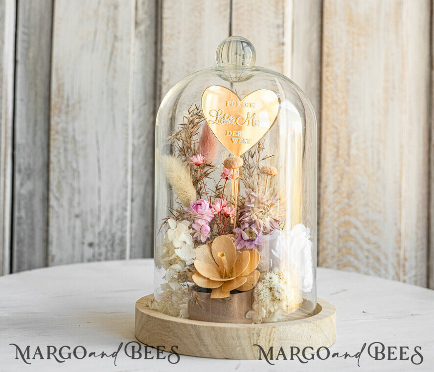 Geschenke zum Muttertag Glaskuppel mit Trockenblumen Glaskuppel mit Trockenblumen & Rose – Geschenkidee zum Muttertag