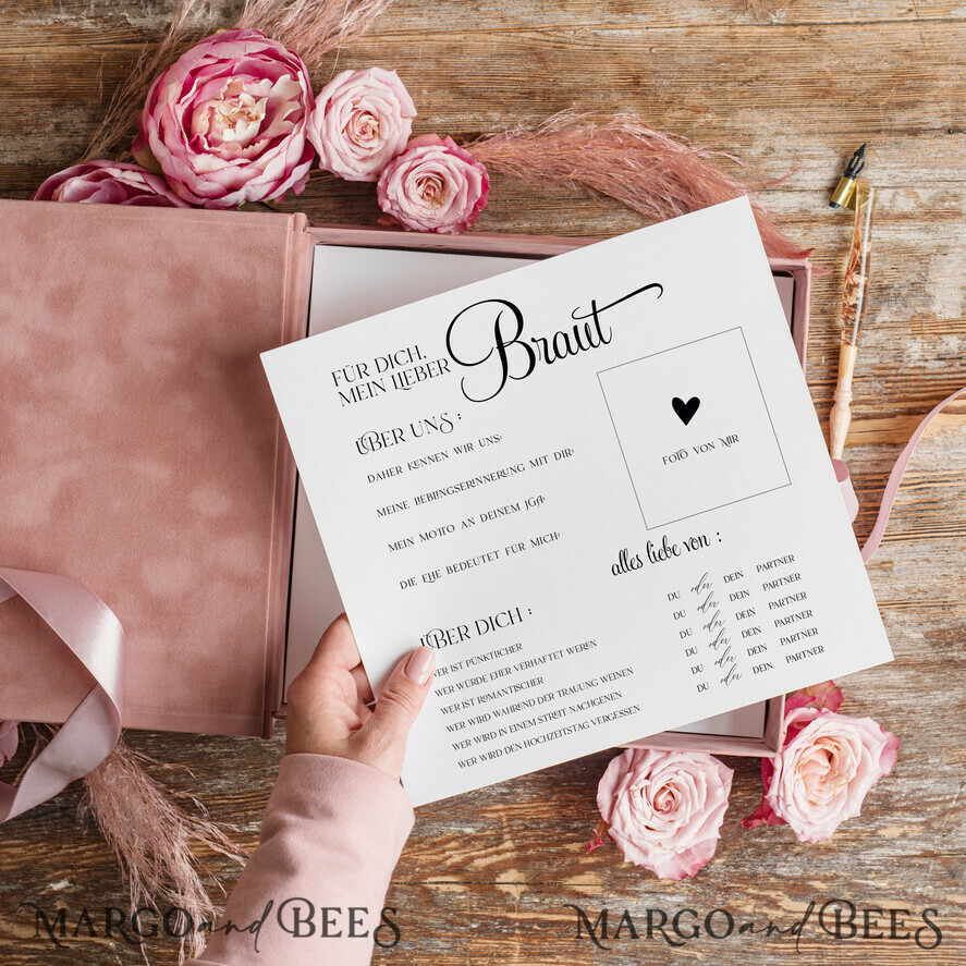 BRIDAL SHOWER INVITATIONS JGA geschenk braut JGA Kartenbox aus Samt – personalisiert mit goldener Prägung, inkl. Gästekarten für die Braut