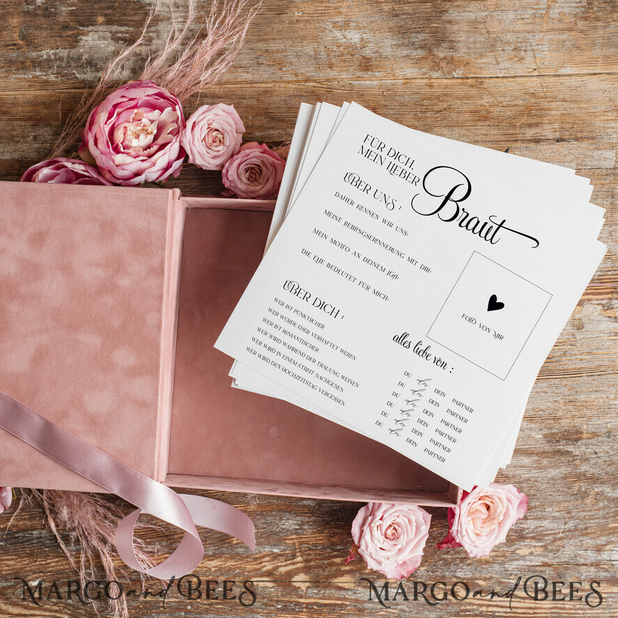 BRIDAL SHOWER INVITATIONS JGA geschenk braut JGA Kartenbox aus Samt – personalisiert mit goldener Prägung, inkl. Gästekarten für die Braut