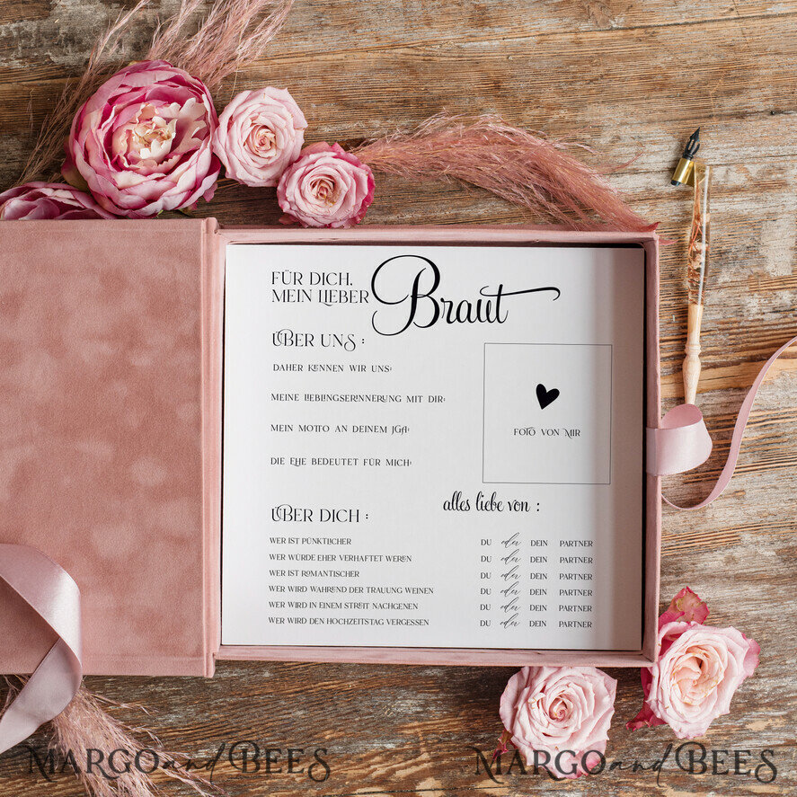 BRIDAL SHOWER INVITATIONS JGA geschenk braut JGA Kartenbox aus Samt – personalisiert mit goldener Prägung, inkl. Gästekarten für die Braut