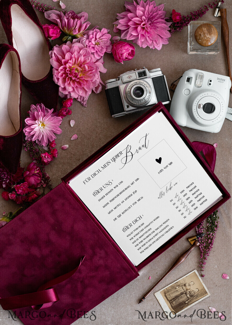 BRIDAL SHOWER INVITATIONS JGA geschenk braut JGA Kartenbox aus Samt – personalisiert mit goldener Prägung, inkl. Gästekarten für die Braut