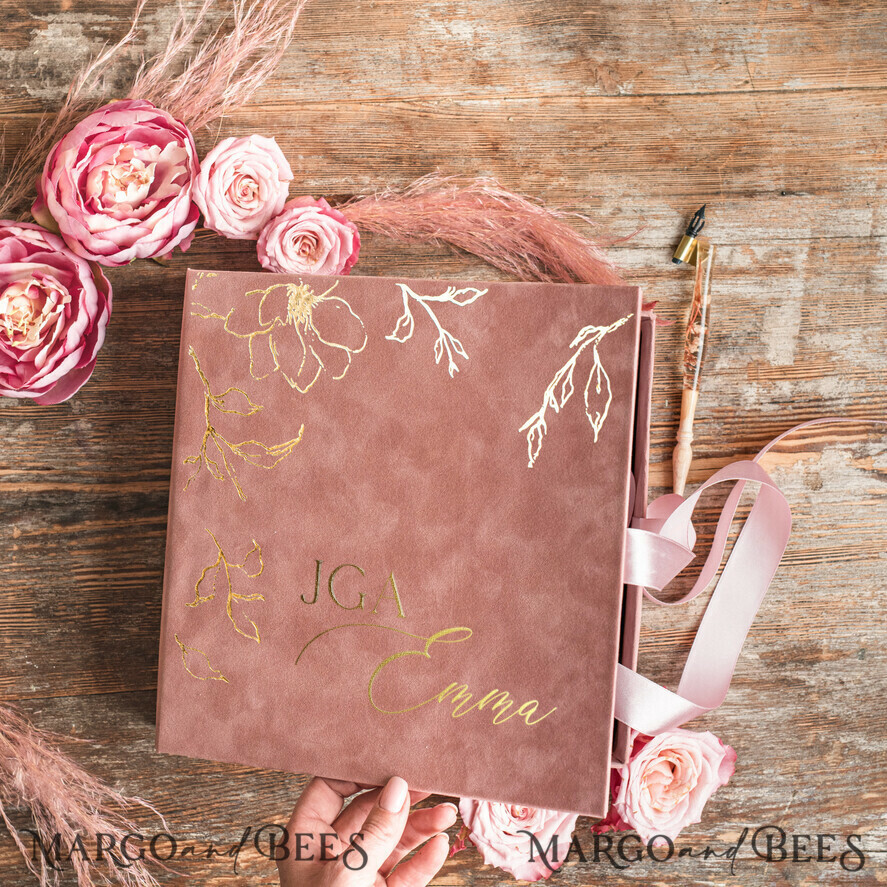 BRIDAL SHOWER INVITATIONS JGA geschenk braut JGA Kartenbox aus Samt – personalisiert mit goldener Prägung, inkl. Gästekarten für die Braut