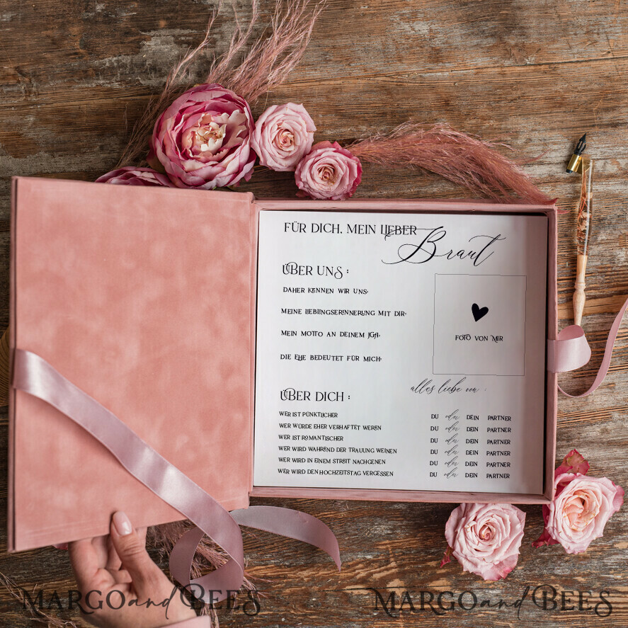 BRIDAL SHOWER INVITATIONS JGA geschenk braut JGA Kartenbox aus Samt – personalisiert mit goldener Prägung, inkl. Gästekarten für die Braut