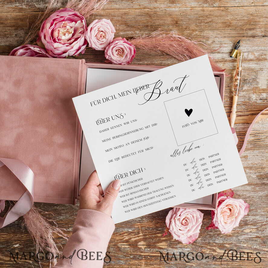 BRIDAL SHOWER INVITATIONS JGA geschenk braut JGA Kartenbox aus Samt – personalisiert mit goldener Prägung, inkl. Gästekarten für die Braut