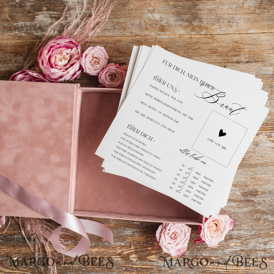BRIDAL SHOWER INVITATIONS JGA geschenk braut JGA Kartenbox aus Samt – personalisiert mit goldener Prägung, inkl. Gästekarten für die Braut