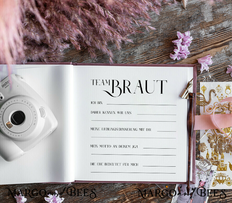 BRIDAL SHOWER INVITATIONS JGA geschenk braut JGA Gästebuch für die Braut – Velour-Buch mit Schleife & Fragen an Freundinnen – personalisiert