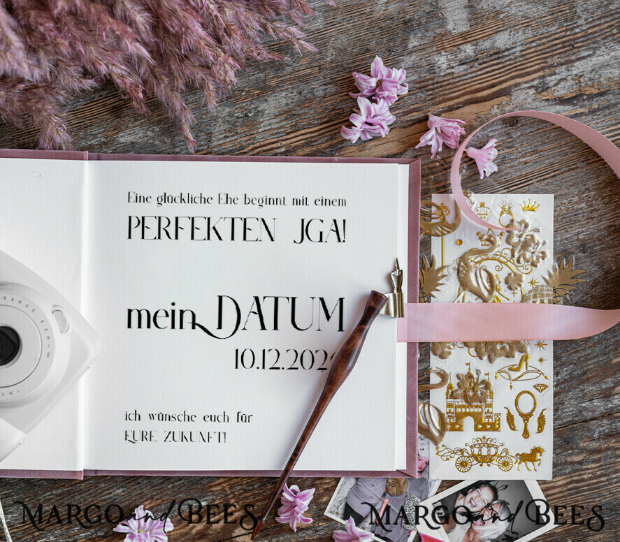 BRIDAL SHOWER INVITATIONS JGA geschenk braut JGA Gästebuch für die Braut – Velour-Buch mit Schleife & Fragen an Freundinnen – personalisiert