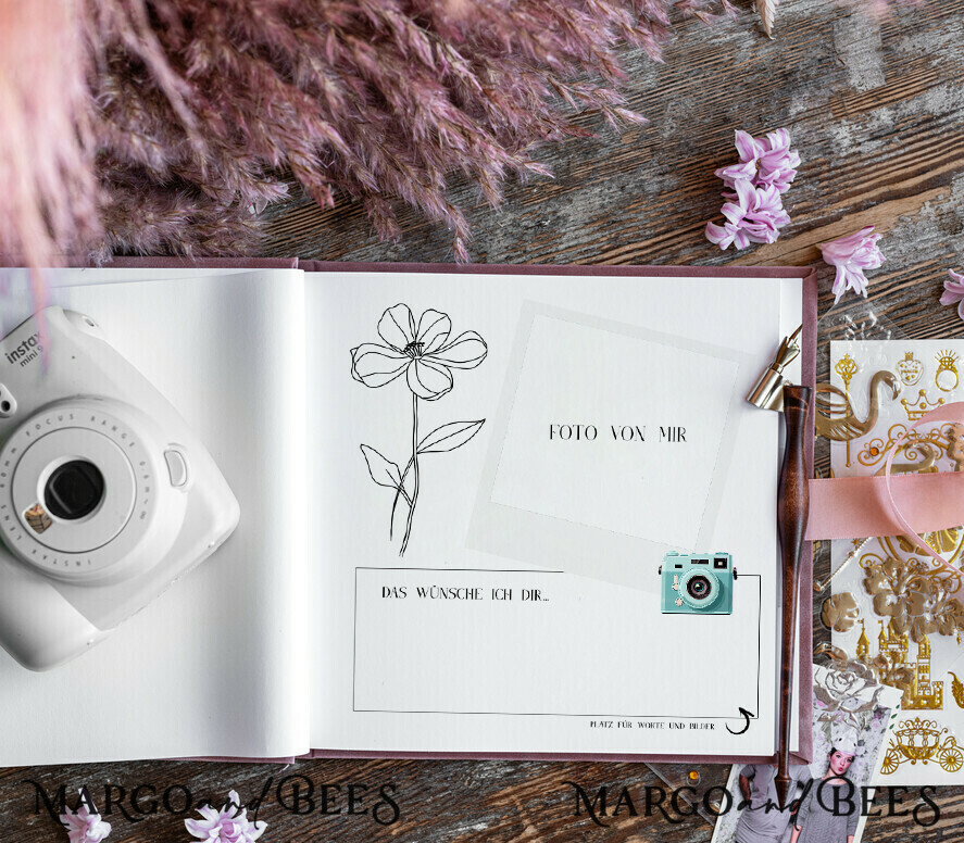 BRIDAL SHOWER INVITATIONS JGA geschenk braut JGA Gästebuch für die Braut – Velour-Buch mit Schleife & Fragen an Freundinnen – personalisiert