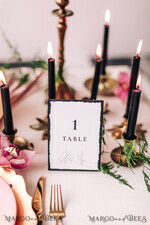 TABLE DECOR SIGNS romantic Gothic Black And White Wedding Table Numbers, Minimalistic Wedding Table Cards, Elegant Rose Flower Wedding Décor, Floral Boho Deckle-Edge Wedding Stationery   1