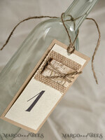 TISCHDEKORATIONSCHILDER   romantisch Rustikale Hochzeitstischnummern mit Jute-Schnur und Holzdekoration, Scheunenhochzeit Tischkarten, Holz Eco romantische personalisierte Karten, einfache rustikale Tischkarte3