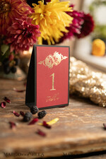 TABLE DECOR SIGNS romantic Elegant Burgundy And Black Wedding table numbers, Handmade Golden Shine Wedding Cards, Golden Floral Boho Table Décor, Custom Glamour Maroon Wedding Table Sign4