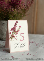 TABLE DECOR SIGNS romantic Romantic Ecru and Blush Pink Wedding Table Numbers, Custom Elegant Ivory Table Cards With Twine And Heather, Handmade Delicate Minimalistic Wedding Table Décor 2
