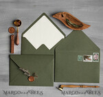 WEDDING INVITATIONS Velvet Envelopes  Olive Handmade envelopes with Liner for invitations, handmade Craft Envelopes for Wedding cards3