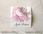 PLATZKARTEN / TISCHKARTEN  
 Boho Eleganz Bold Linie Romantische weiße Hochzeitsplatzkarte mit pinkem Bindfaden, eleganter floraler Grafik, zarter schwarzer Schrift, moderne Hochzeitsstationery, individuelle Texte, Pfingstrosen-Eskortkarten.2