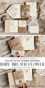 HOCHZEITS EINLADUNGEN rustikal / Landhausstil / Shabby Chic Natürliche Babyatmen Blumen Hochzeitsinvitation Suite, minimalistische rustikale Hochzeitsinvitationen Set, umweltfreundliches Einladungset, Beige moderne Boho Hochzeitskarten.18