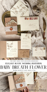 HOCHZEITS EINLADUNGEN rustikal / Landhausstil / Shabby Chic Natürliche Babyatmen Blumen Hochzeitsinvitation Suite, minimalistische rustikale Hochzeitsinvitationen Set, umweltfreundliches Einladungset, Beige moderne Boho Hochzeitskarten.18