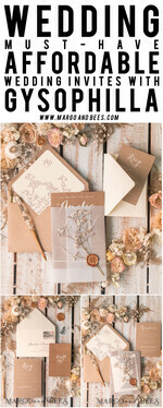 HOCHZEITS EINLADUNGEN rustikal / Landhausstil / Shabby Chic Rustikale Hochzeitskarten UK Echte Gypsophila Pergamentumwicklung mit Wachssiegel Baby Atem Blumen auf handgemachter Umschlag11