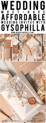 HOCHZEITS EINLADUNGEN rustikal / Landhausstil / Shabby Chic Rustikale Hochzeitskarten UK Echte Gypsophila Pergamentumwicklung mit Wachssiegel Baby Atem Blumen auf handgemachter Umschlag11