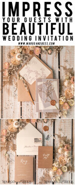HOCHZEITS EINLADUNGEN rustikal / Landhausstil / Shabby Chic Rustikale Hochzeitskarten UK Echte Gypsophila Pergamentumwicklung mit Wachssiegel Baby Atem Blumen auf handgemachter Umschlag11