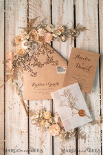 HOCHZEITS EINLADUNGEN rustikal / Landhausstil / Shabby Chic Rustikale Hochzeitskarten UK Echte Gypsophila Pergamentumwicklung mit Wachssiegel Baby Atem Blumen auf handgemachter Umschlag11