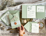 HOCHZEITS EINLADUNGEN rustikal / Landhausstil / Shabby Chic Salbeigrüne Hochzeits-Einladungskarte Set Natürliche Baby-Atemblumen Hochzeits-Einladungen Suite Moderne Boho-Hochzeitskarten Gartenhochzeit15
