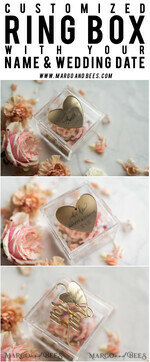 RING BEARER BOXES & PILLOWS Epoxy Wedding rings Box Clear transparent wedding box, wood wedding ring box  • Gold wedding rings box • Gold Heart luxury ring box13