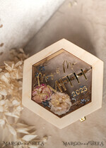 RINGTRÄGERBOXEN & KISSEN Epoxidharz Trauringe Box Sechseckige Epoxidharz- und Holzhochzeitsringbox für die Zeremonie, Boho Epoxid-Hochzeitsringboxen für ihn und sie, transparente Epoxid-Doppelringbox für die Hochzeit, Holzharzblumen-Heiratsantragsringbox.11