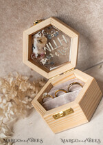 RINGTRÄGERBOXEN & KISSEN Epoxidharz Trauringe Box Sechseckige Epoxidharz- und Holzhochzeitsringbox für die Zeremonie, Boho Epoxid-Hochzeitsringboxen für ihn und sie, transparente Epoxid-Doppelringbox für die Hochzeit, Holzharzblumen-Heiratsantragsringbox.11
