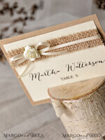 PLACE CARDS / TABLE CARDS Rustic Eco Wedding Place cards Minimalist Ecru Wedding Place Cards, Rustic Name Tags, Romantic Wedding Name Tags with flower decor, natural burlap and ecru ribbon bow, Rustic Place Cards3