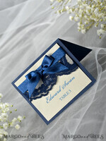 PLACE CARDS / TABLE CARDS Rustic Eco Wedding Place cards Elegant Ecru and Navy Blue Wedding Place Cards, Rustic Name Tags, Romantic Wedding Place Cards with Lace and Ecru Ribbon, Custom Text, Rustic Wedding Place Card7