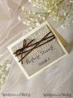PLACE CARDS / TABLE CARDS Rustic Eco Wedding Place cards Rustic Eco Brown Wedding Place Cards, Ivory Fabric with Dark Twine, Elegant Black Printout, Delicate Wedding Stationery, Rustical Escort Cards, Editable Text5