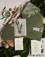 WEDDING INVITATIONS floral / boho / watercolor Elegant Tuscany Acrylic Wedding invitations with Rsvp, Fine Art Plexi Glass real olive branch Wedding Invitation suite, Vellum Wax Seal Olives Invites, Greece Wedding Cards 10