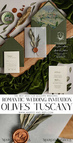 WEDDING INVITATIONS floral / boho / watercolor Elegant Tuscany Acrylic Wedding invitations with Rsvp, Fine Art Plexi Glass real olive branch Wedding Invitation suite, Vellum Wax Seal Olives Invites, Greece Wedding Cards 10