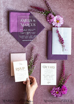 HOCHZEITS EINLADUNGEN blumig / Boho / Aquarell Heather Acryl Hochzeitskarten Set, Boho Pflaume Herbst Hochzeits Einladung Suite, Plexi Elegante Bohemian Hochzeitsstationery Minimalistische Hochzeitskarten14